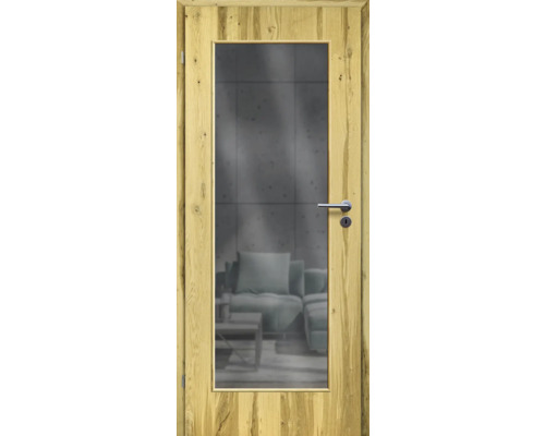 ZT Balkeneiche Furnier Aufrecht 73,5x198,5 DIN Links MODERN 08 Glas Graphit Holztür mit Glaseinsatz und Türgriff