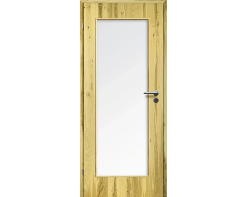ZT Balkeneiche Furnier Aufrecht 61x198,5 DIN Links MODERN 08 Glas Satiniert Holztür mit Glaseinsatz und Türgriff