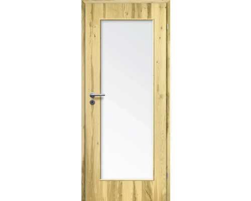 ZT Balkeneiche Furnier Aufrecht 61x198,5 DIN Rechts MODERN 08 Glas Satiniert Holztür mit Glaseinsatz