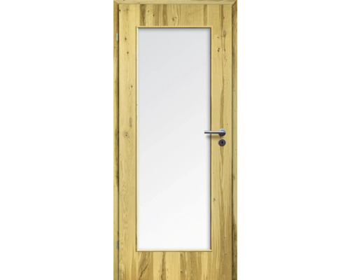 ZT Balkeneiche Furnier Aufrecht 73,5x198,5 DIN Links MODERN 08 Glas Satiniert Holztür mit Glaseinsatz, Türgriff und Schloss