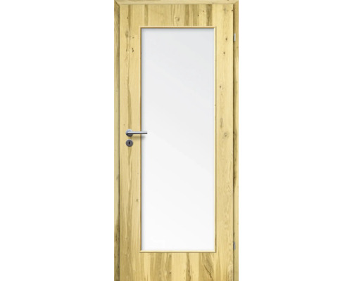 ZT Balkeneiche Furnier Aufrecht 73,5x198,5 DIN Rechts MODERN 08 Glas Satiniert Holztür mit Glaseinsatz und Türgriff