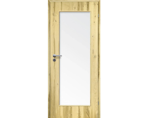ZT Balkeneiche Furnier Aufrecht 86x198,5 DIN Rechts MODERN 08 Glas Satiniert Holztür mit Glaseinsatz und Türgriff