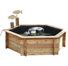Hochteich promadino Miniteich 6eck-Hochteich mit Solarpumpe,natur, Lärche mit Teichfolie 122 x 105 x 40 cm
