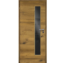 Holztür mit Glaseinsatz und silberfarbener Türklinke
