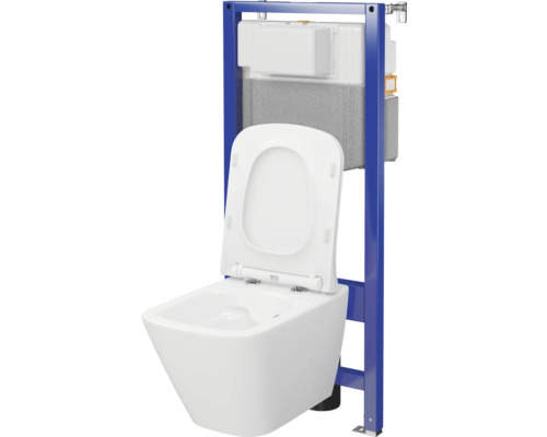 Wand-WC Set Cersanit City Square Tiefspüler ohne Spülrand weiß glänzend mit WC-Sitz, Vorwandelement mechanisch SZWZ1008556282