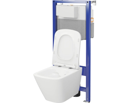 Cersanit Wand-WC Set City Square Tiefspüler ohne Spülrand weiß glänzend mit WC-Sitz, Vorwandelement mechanisch SZWZ1008556282