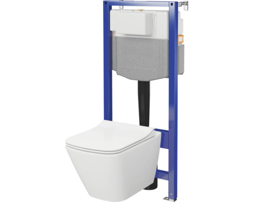 Wand-WC Set Cersanit City Square Tiefspüler ohne Spülrand weiß glänzend mit WC-Sitz, Vorwandelement pneumatisch SZWZ1008566282-0