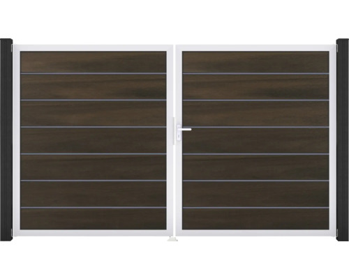 Doppeltor GroJa Flex Grande Premium rechts vormontiert ohne Pfosten Rahmen Aluminium 300 x 180 cm Walnuss