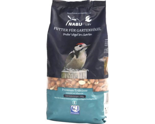 Wildvogelfutter CJ Wildlife Premium Erdnüsse 1 kg Ganzjahresvogelfutter Verpackung Gartenvogelfutter Erdnüsse mit NABU LBV Empfehlung
