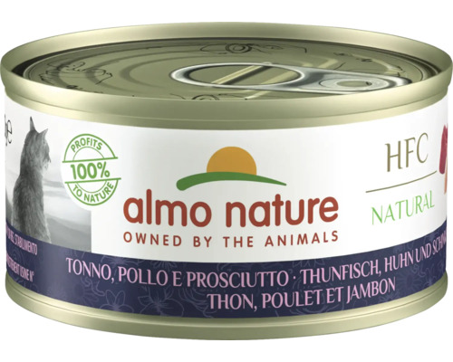 Katzenfutter nass Almo HFC Cuisine Thunfisch, Huhn, Schicken 70g Almo Nature HFC Natural Katzenfutter mit Thunfisch, Huhn und Schinken in Dose