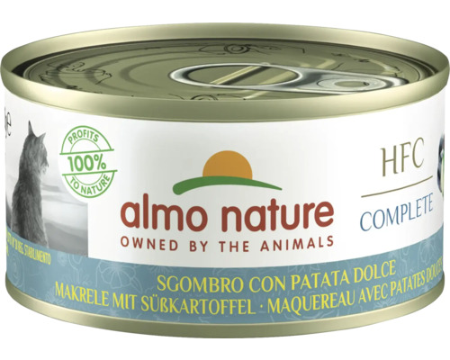 Katzenfutter nass Almo HFC Complete Makrele mit Süßkartoffel 70 g Almo Nature Katzenfutter mit Makrele und Süßkartoffel in Dose