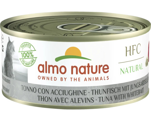 Katzenfutter nass Almo HFC natural Thunfisch, Jungsardellen 150 g Konservenfutter mit Thunfisch und Weißfisch für Katzen