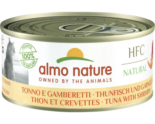 Katzenfutter nass Almo HFC natural Thunfisch, Garnele 150 g Almo Nature Katzennassfutter mit Thunfisch und Garnelen in Konservendose