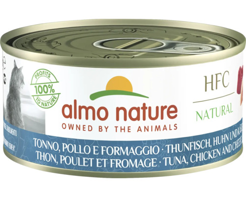 Katzenfutter nass Almo HFC natural Thunfisch, Huhn, Käse 150 g