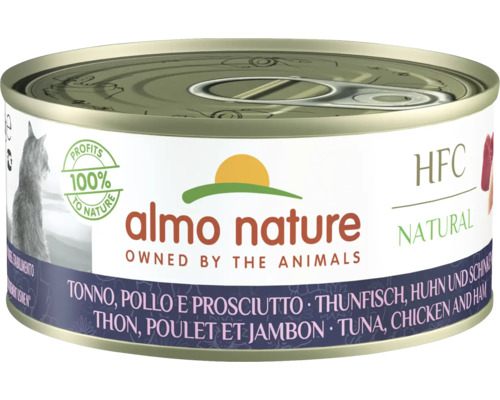 Katzenfutter nass Almo HFC natural Thunfisch, Huhn, Schinken 150g