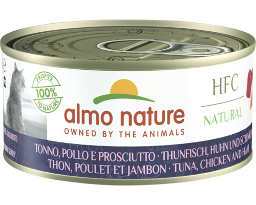 Katzenfutter nass Almo HFC natural Thunfisch, Huhn, Schinken 150g Dose Almo Nature Katzenfutter mit Thunfisch, Huhn und Schinken