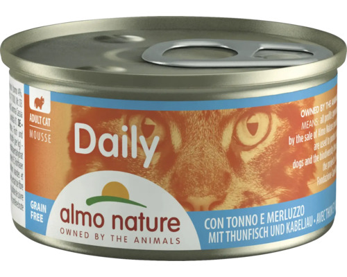 Katzenfutter nass Almo Daily Mousse Thunfisch und Kabeljau 85 g
