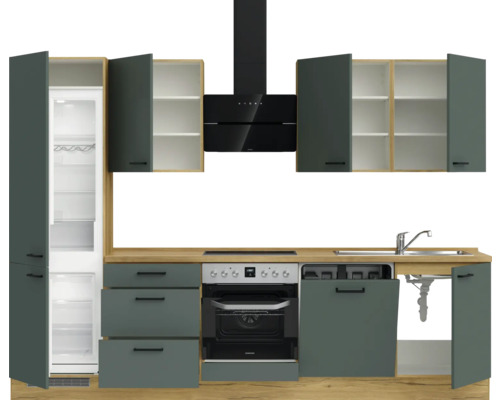 Komplette Küchenzeile mit Elektrogeräten, Spüle und Dunstabzugshaube