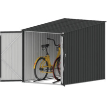 Fahrradgarage aus Metall mit geöffneter Tür und Fahrrad