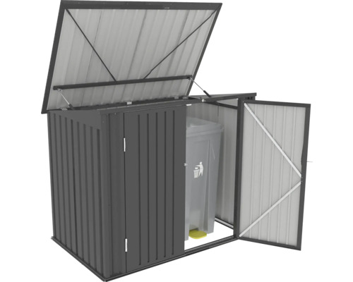 Mülltonnenbox, Universalbox Tepro Store Midi 157,5 x 105 x 134 cm anthrazit Mülltonnenbox mit geöffnetem Deckel und Tür