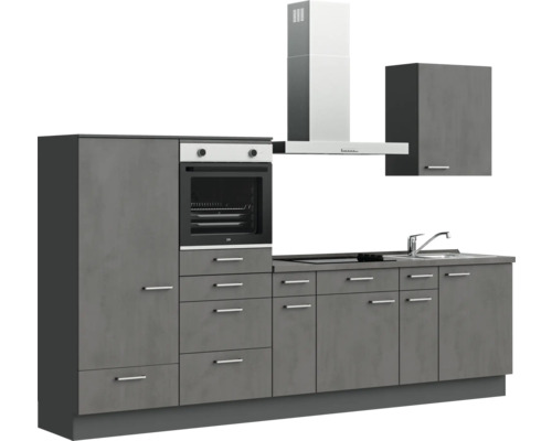 Komplette Küchenzeile mit Spüle, Kochfeld, Backofen und Dunstabzugshaube