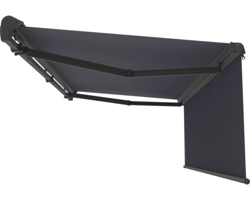 Ausgefahrene Gelenkarmmarkise mit Volant