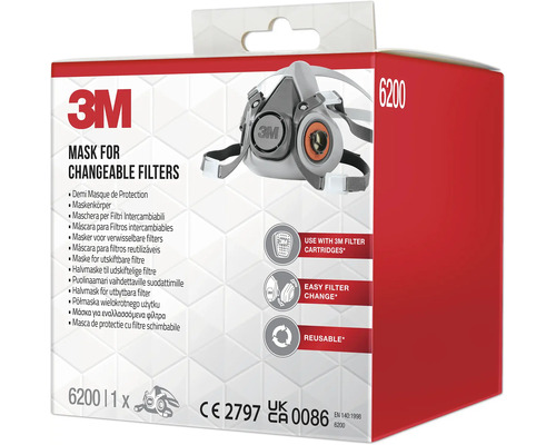 Verpackung einer 3M Halbmaske 6200 zum Wechseln von Filtern