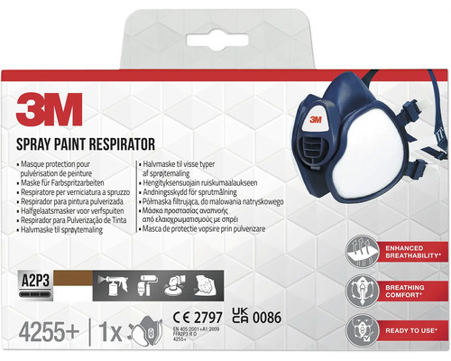 Atemschutzmaske für Farbspritz-, Farbstreich- und Maschinenschleifarbeiten 3M™ FFA2P3R D, Schutzstufe A2P3