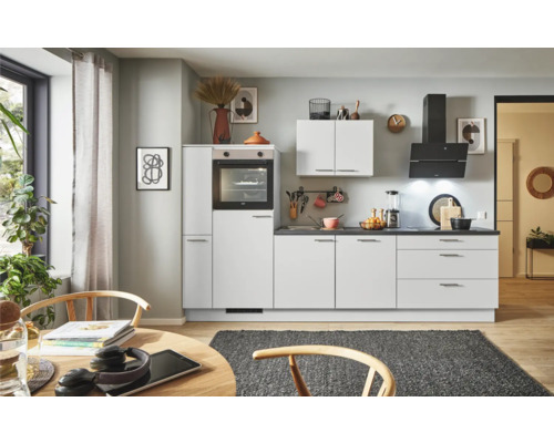PICCANTE Plus Küchenzeile mit Geräten Sonera 290 cm lichtgrau matt vormontiert Variante links