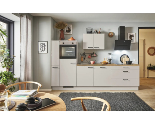 PICCANTE Plus Küchenzeile mit Geräten Sonera 310 cm kaschmirgrau matt vormontiert Variante links