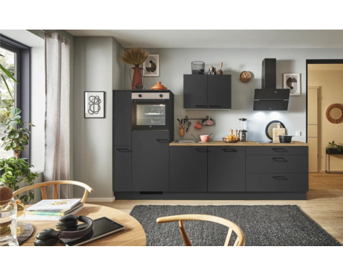 PICCANTE Plus Küchenzeile mit Geräten Sonera 280 cm Frontfarbe grafit matt Korpusfarbe graphit montiert Variante links