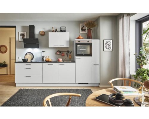 PICCANTE Plus Küchenzeile mit Geräten Sonera 300 cm lichtgrau matt vormontiert Variante rechts