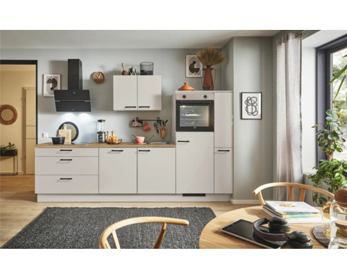 PICCANTE Plus Küchenzeile mit Geräten Sonera 300 cm kaschmirgrau matt vormontiert Variante rechts
