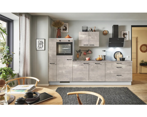 PICCANTE Plus Küchenzeile mit Geräten Casual 300 cm beton perlgrau matt vormontiert Variante links
