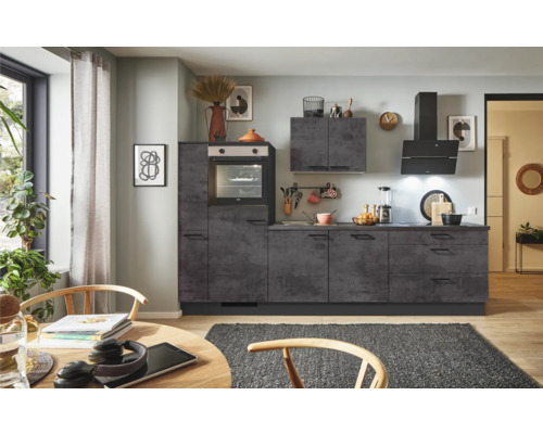 PICCANTE Plus Küchenzeile mit Geräten Casual 280 cm beton grafitgrau matt vormontiert Variante links