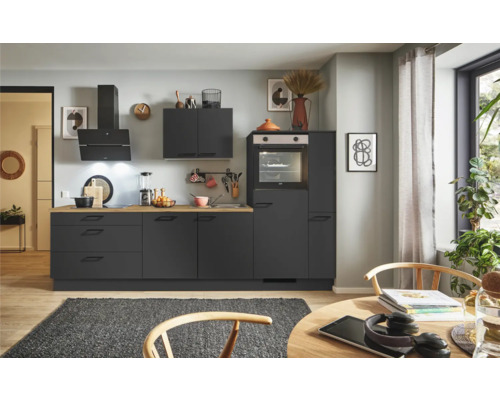 PICCANTE Plus Küchenzeile mit Geräten Sonera 300 cm grafit matt vormontiert Variante rechts