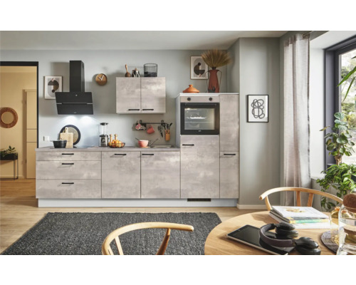 PICCANTE Plus Küchenzeile mit Geräten Casual 290 cm beton perlgrau matt vormontiert Variante rechts