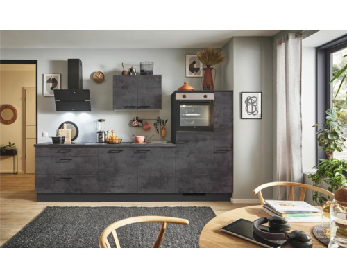 PICCANTE Plus Küchenzeile mit Geräten Casual 290 cm beton grafitgrau matt vormontiert Variante rechts