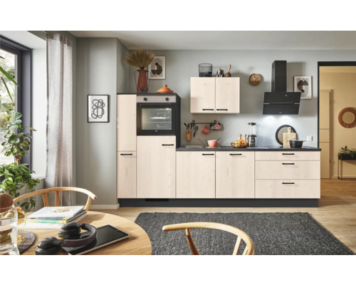 PICCANTE Plus Küchenzeile mit Geräten Casual 310 cm fichte whitewashed matt vormontiert Variante links