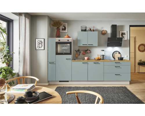 PICCANTE Plus Küchenzeile mit Geräten Marlena 290 cm fjördgrün matt vormontiert Variante links