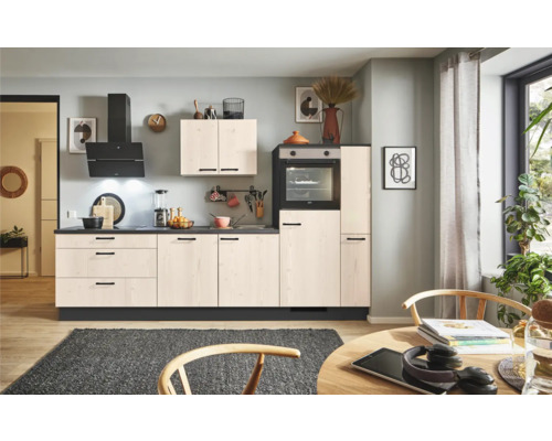 PICCANTE Plus Küchenzeile mit Geräten Casual 290 cm fichte whitewashed matt vormontiert Variante rechts