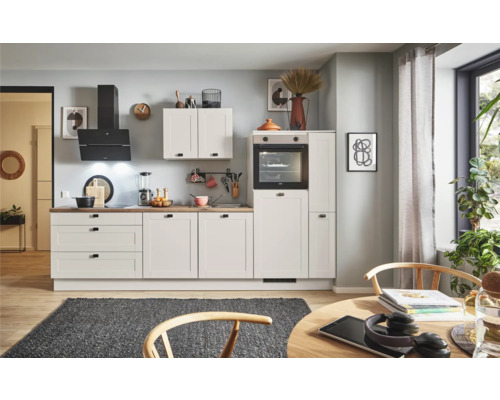 PICCANTE Plus Küchenzeile mit Geräten Bella 290 cm kaschmirgrau matt vormontiert Variante rechts