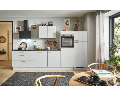 PICCANTE Plus Küchenzeile mit Geräten Sonera 310 cm lichtgrau matt vormontiert Variante rechts