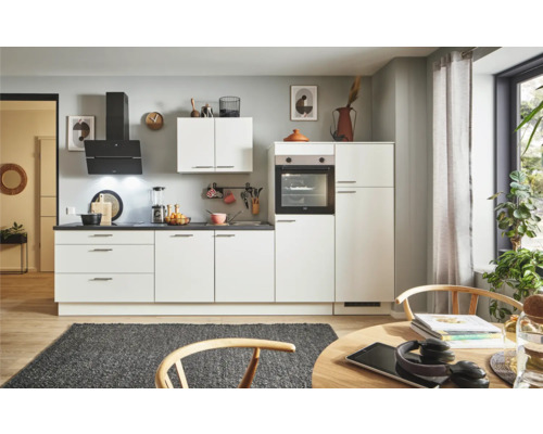 PICCANTE Plus Küchenzeile mit Geräten Sonera 330 cm Frontfarbe weiß matt Korpusfarbe weiß montiert Variante rechts