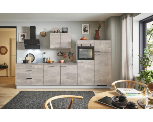 PICCANTE Plus Küchenzeile mit Geräten Casual 310 cm beton perlgrau matt vormontiert Variante rechts