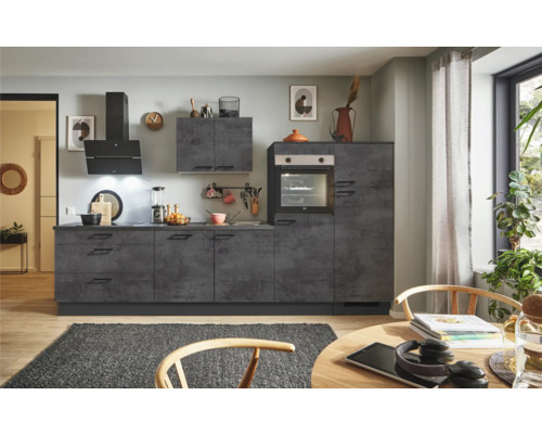 PICCANTE Plus Küchenzeile mit Geräten Casual 310 cm beton grafitgrau matt vormontiert Variante rechts
