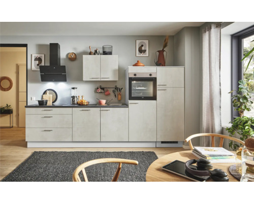 PICCANTE Plus Küchenzeile mit Geräten Casual 340 cm beton weißgrau matt vormontiert Variante rechts
