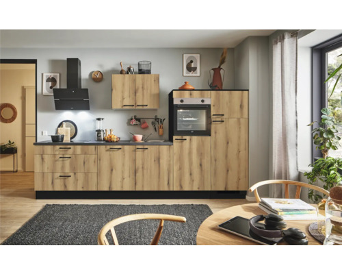 PICCANTE Plus Küchenzeile mit Geräten Casual 330 cm evoke eiche matt vormontiert Variante rechts