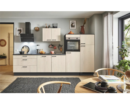 PICCANTE Plus Küchenzeile mit Geräten Casual 340 cm fichte whitewashed matt vormontiert Variante rechts