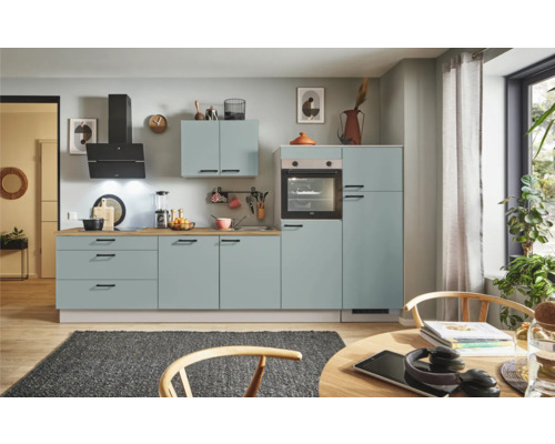 PICCANTE Plus Küchenzeile mit Geräten Marlena 310 cm fjördgrün matt vormontiert Variante rechts